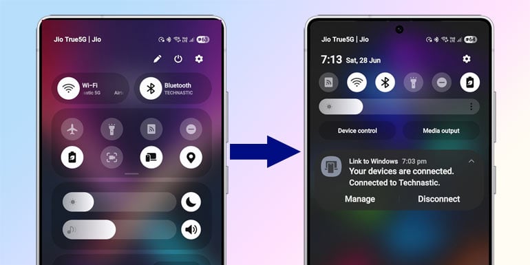 Visszatérés a gyors beállítások panelen értesítésekkel egy UI 7 