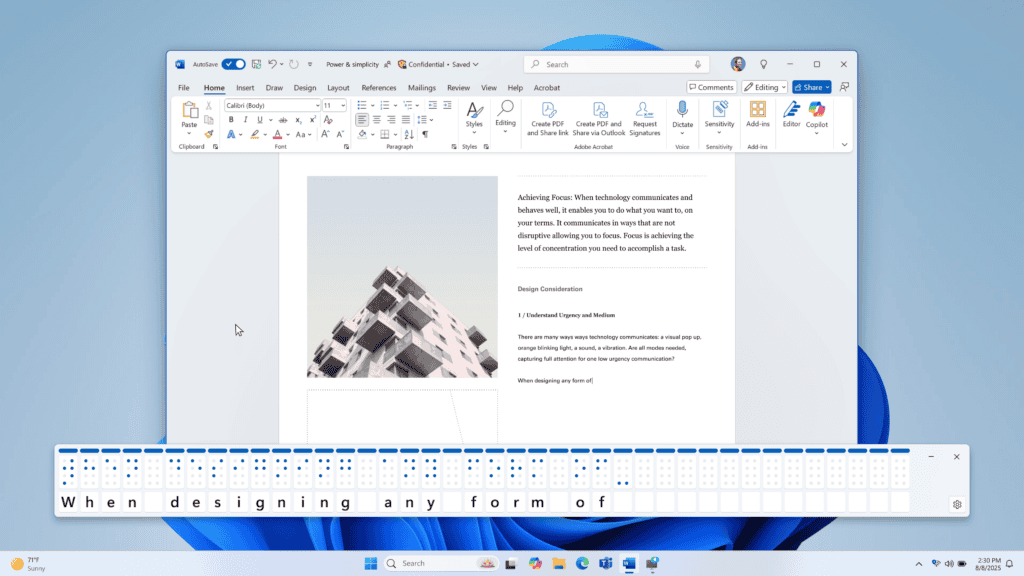 Narrator saa näytön pistekirjoituskatsoja Windows 11: ssä uusimmalla Dev &amp; Beta 