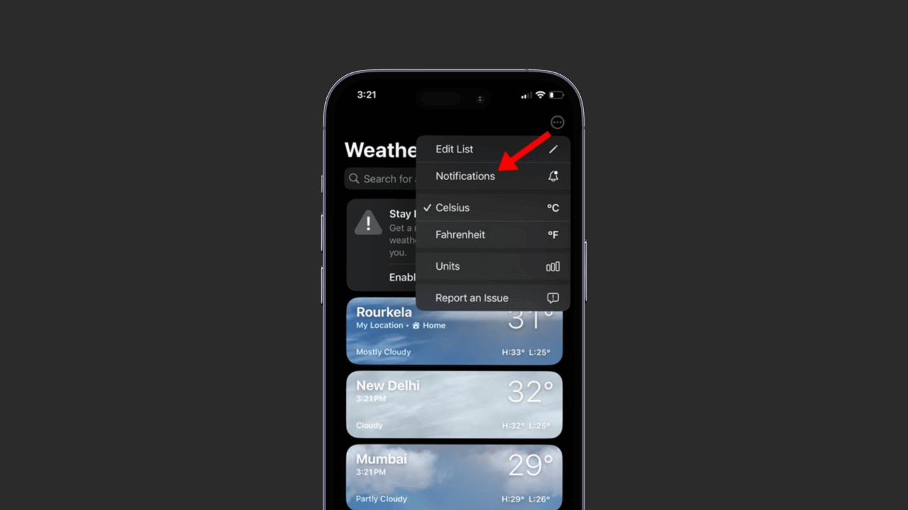 Kuinka sadekälytykset otetaan käyttöön iPhonessa Weather