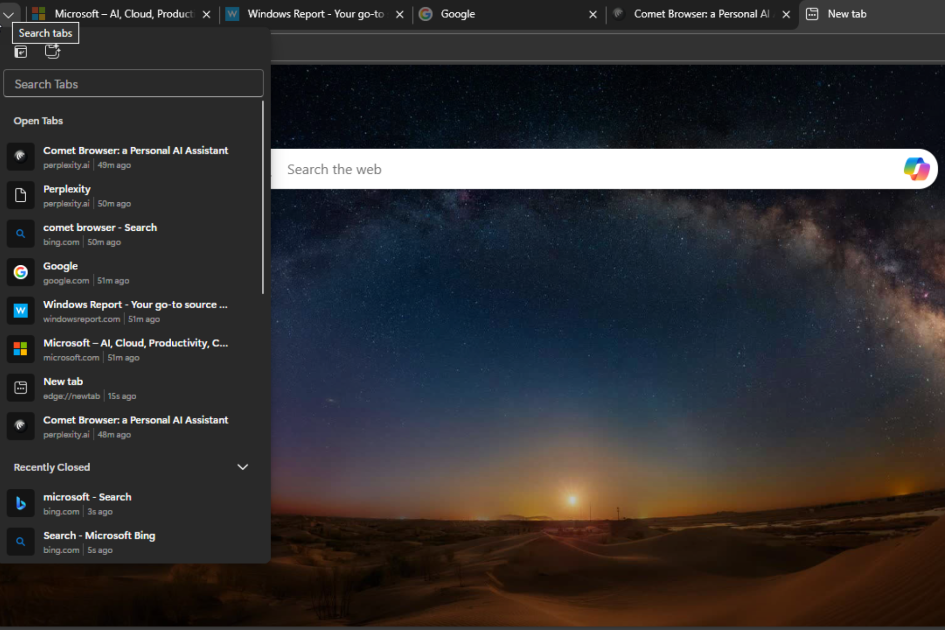 Microsoft Edge lopulta vie välilehden, lokakuu 2025 alkaen